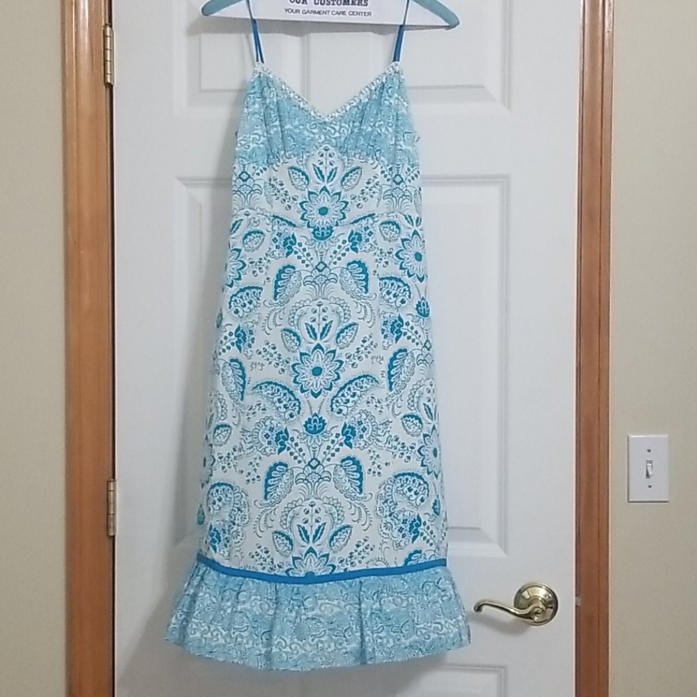Ann Taylor Loft Turquoise and White Dress
